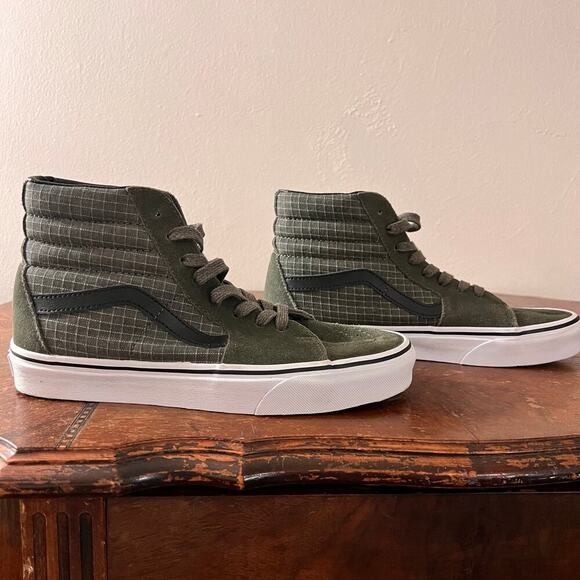 Unisex Vans Off the Wall High Top Green Canvaas Sk8 Black Suede and Leather - Picture 3 of 11